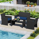 4 Pieces Patio Furniture Set with Tempered Glass Tabletop and Removable Cushion