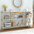 3-Tier Console Table with Faux Marble Top and Storage Shelves for Hallway Living Room