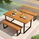 3 Pieces Patio Dining Table Set 63” Rectangle Table and 2 Backless Bench