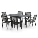 Patio Rectangular Aluminum Table and Stackable Armchairs Set with Slatted Tabletop and Seats