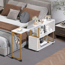 360° Rotating Sofa Side Table with Storage Bookcase and Hooks for Living Room-White