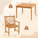 5-Pieces Patio Dining Table Set Wood Square Dining Table with 4 Chairs and Slatted Tabletop