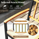 5 Pieces Outdoor Acacia Wood Dining Set Patio Round Table and Metal Chairs with Cushions