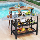 Outdoor Foldable Grill Table with Flip-Up Top and 2 Storage Shelves for Backyard Garden