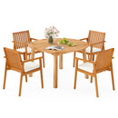 5 Pieces Acacia Wood Patio Dining Set with Umbrella Hole