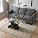 Contemporary Living Room Furniture Suite: Modern 3-Seat Teddy Velvet Sofa + 47-Inch Glass Coffee Table