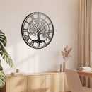 Large Wall Clock 27 Inch Tree of Life Big Metal Wall Clock-Black
