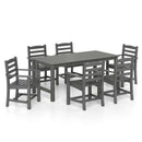 7 Pieces Outdoor Dining Table Set for 6 People 67 Inch HDPE Patio Rectangle Table and 6 Armchairs