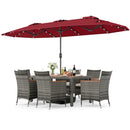 8 Pieces Outdoor Wicker Dining Furniture and 13.5 FT Double-Sided Patio Umbrella
