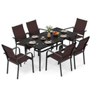 7-Piece Patio Dining Set for 6 with Rectangle Metal Table and Stackable Breathable Mesh Armchairs