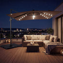 10 FT Cantilever Patio Umbrella with Solar LED Lights & Base