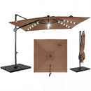 10 FT Cantilever Patio Umbrella with Solar LED Lights & Base
