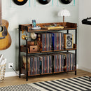 3-Tier Record Player Stand with Power Outlets & Metal Dividers