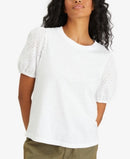 Sanctuary Womens Not So Basic T-Shirt Short Eyelet Sleeve, Size XXL