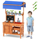 Wooden Pretend Play Kitchen with Height Adjustable Canopy for Kids-Natural