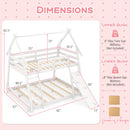 Twin Over Queen Bunk Bed Wooden Kids Bed with Climbing Nets and Ramp-White
