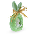 Rustic Bunny Nest Egg Decoration – Green Burlap-Style Easter Ornament with Raffia Bow