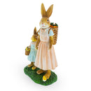 Mother & Child Easter Bunny Figurine – Vintage Style Spring Rabbit Statue with Baskets 11 Inches