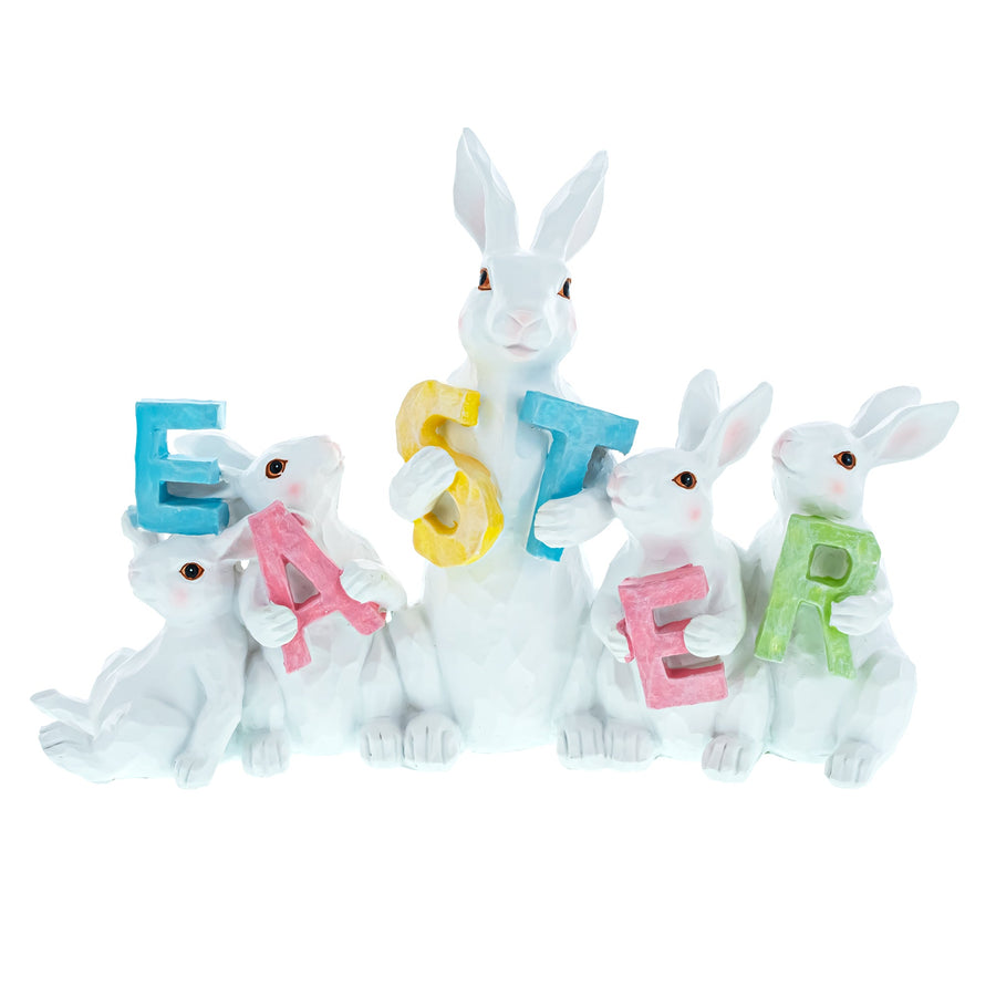 White Bunnies Holding EASTER Letters Figurine 12 Inches