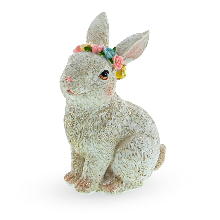 Floral Crown Bunny Figurine – Elegant Spring & Easter Rabbit Decoration 4.2 Inches