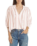 Joie Womens White Tie Gathered Striped 3/4 Sleeve V Neck Top, XS