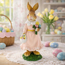 Vintage Style Easter Bunny Figurine With Flowers and Egg Basket 8.7 Inches Tall
