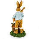 Father & Child Easter Bunny Figurine – Spring Rabbit Statue with Carrots and Chicks Spring Decor 11 Inches Tall
