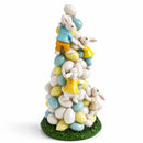 Easter Bunny Climbing Egg Tower Playful Rabbit Figurine for Spring Decor 10.6 Inches