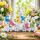 Wooden-Style Easter Bunny Figurine - 8.7" Tall Spring Letter Mantel Decor