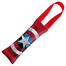 MARVEL AVENGERS Dog Toy Squeaky Tug Toy - Captain American Face + Shield Icon CLOSE-UP Red Red - Red Webbing