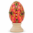 Jeweled Embossed Oriental Red Flower Wooden Easter Egg 3 Inches