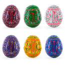 6 Basic Geometric Ukrainian Wooden Easter Eggs Pysanky