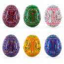 6 Hand Painted Geometric Ukrainian Wooden Easter Eggs Pysanky