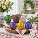 6 Hand Painted Geometric Ukrainian Wooden Easter Eggs Pysanky