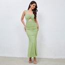 Spring new sexy V-neck sleeveless dress hip skirt women