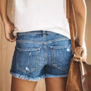 Womens Fashionable Ripped Fringed Denim Shorts
