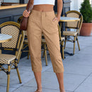 Women's Solid Color High Waist Cargo Capris With Patch Pockets, Summer Casual Work Cropped Pants