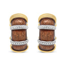 18K Yellow and White Gold Flash Plated .925 Sterling Silver Clear Brown Enamel 9/10 Cttw Round Diamonds Huggie Hoop Earrings (F-G Color, VS1-VS2 Clarity)