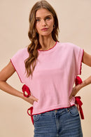SO ME Lightweight Sweater Dolman Side Ribbon Tie Top