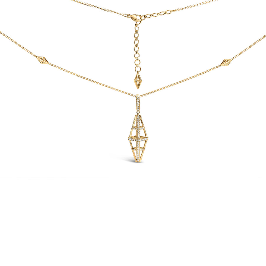 14K Yellow Gold 1.0 Cttw Diamond Studded Geometric Double Pyramid 18