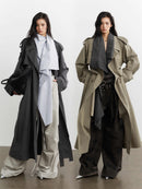 Long Trench Coat With Detachable Collar And Contrasting Color