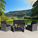4 Pieces Patio Rattan Furniture Set Sofa Table with Storage Shelf Cushion