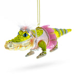 Alligator in Pink Ballerina Ensemble Blown Glass Christmas Ornament