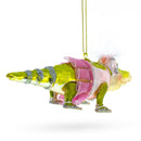 Alligator in Pink Ballerina Ensemble Blown Glass Christmas Ornament