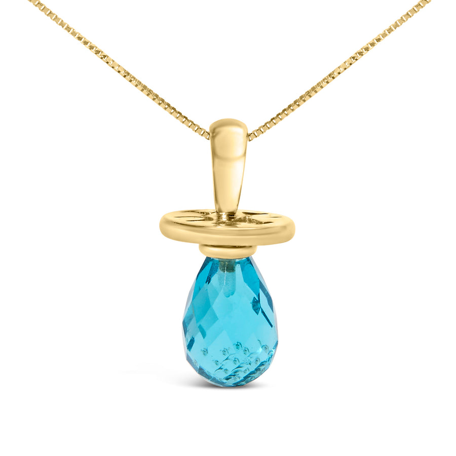14K Yellow Gold and Blue Quartz Pacifier Pendant Necklace - 18
