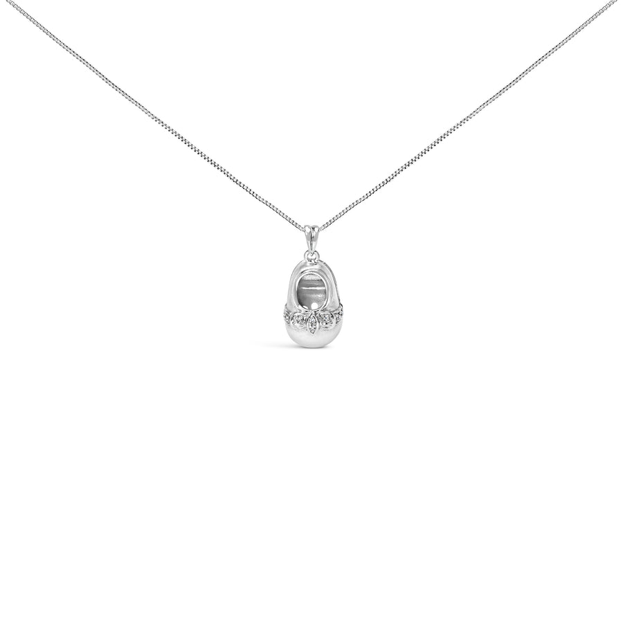 14K White Gold Diamond Accent Baby Shoe with Bow Pendant 18