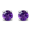 .925 Sterling Silver 3.5 MM Created Round Red Garnet Solitaire Stud Earrings
