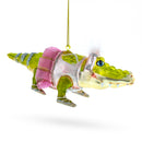 Alligator in Pink Ballerina Ensemble Blown Glass Christmas Ornament