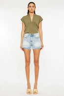 Kancan High Rise Raw Hem Denim Shorts