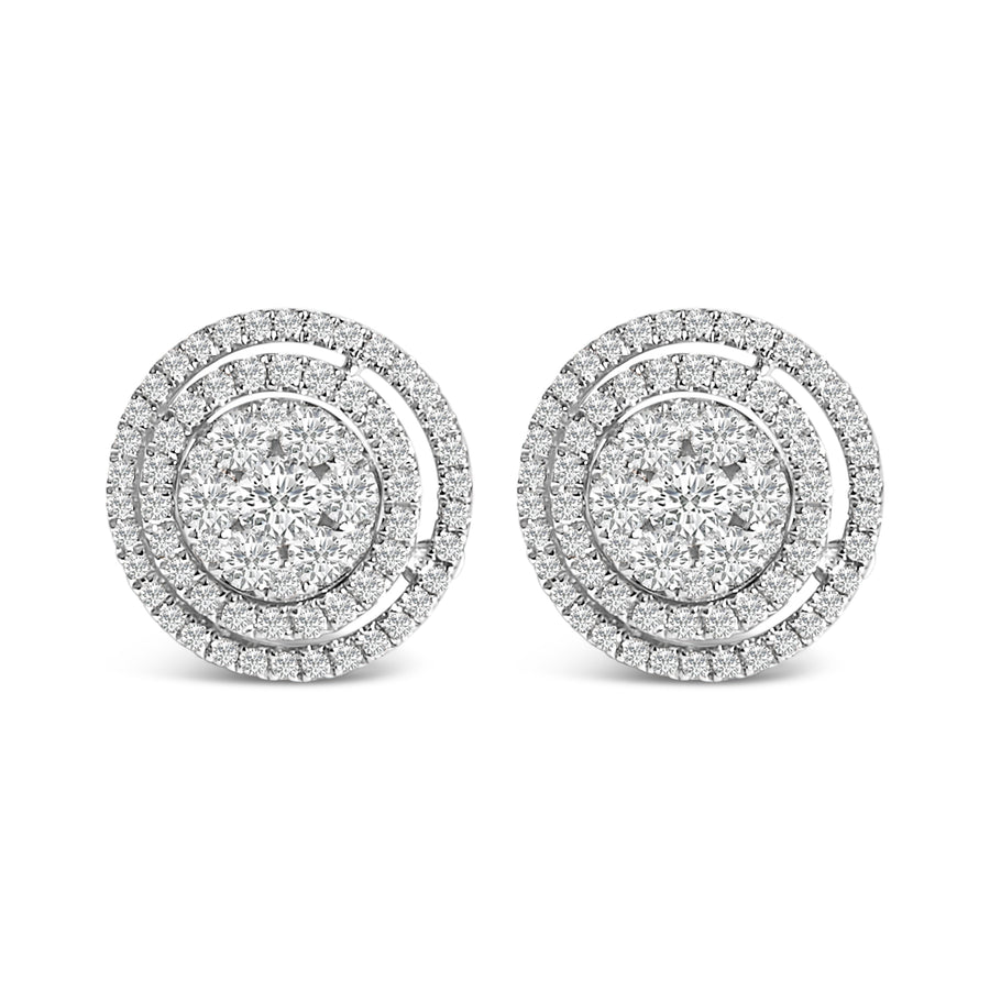 14K Gold 1 3/8 Cttw Diamond Cluster and Double Halo Stud Earring (G-H Color, SI1-SI2 Clarity)
